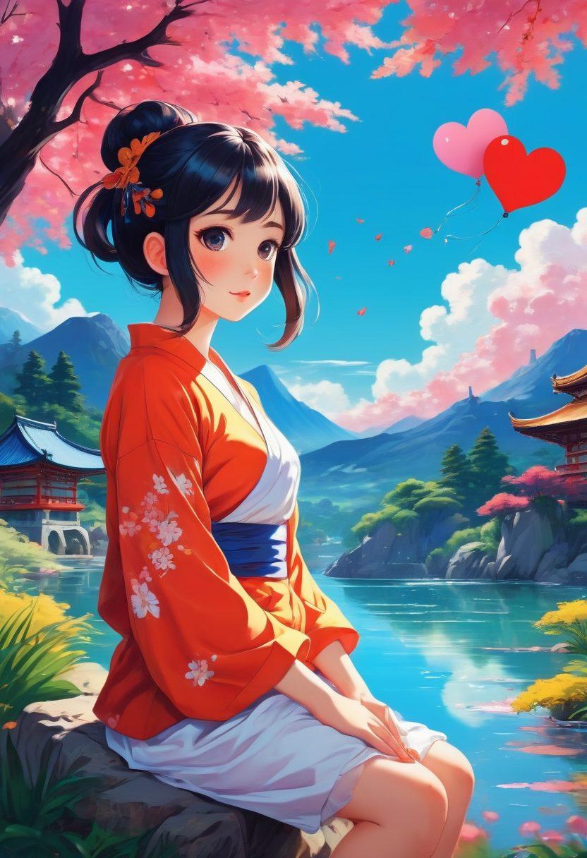 A vibrant and colorful scene depicting a fusion of traditional and modern art styles, featuring anime characters deeply immersed in creative activities. Incorporate elements that symbolize desire, such as glowing hearts or dream-like landscapes in the background. Highlight the contrast between classic art techniques and digital graphics, reflecting otaku culture's nuances. Use a whimsical, playful aesthetic to engage viewers. vibrant colors. digital illustration.
